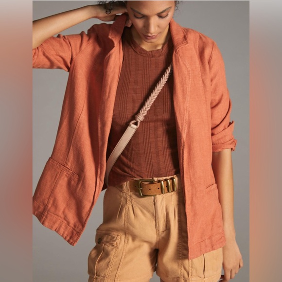 Anthropologie NWT Linen dark orange 🍊 blazer sz small - Picture 1 of 5